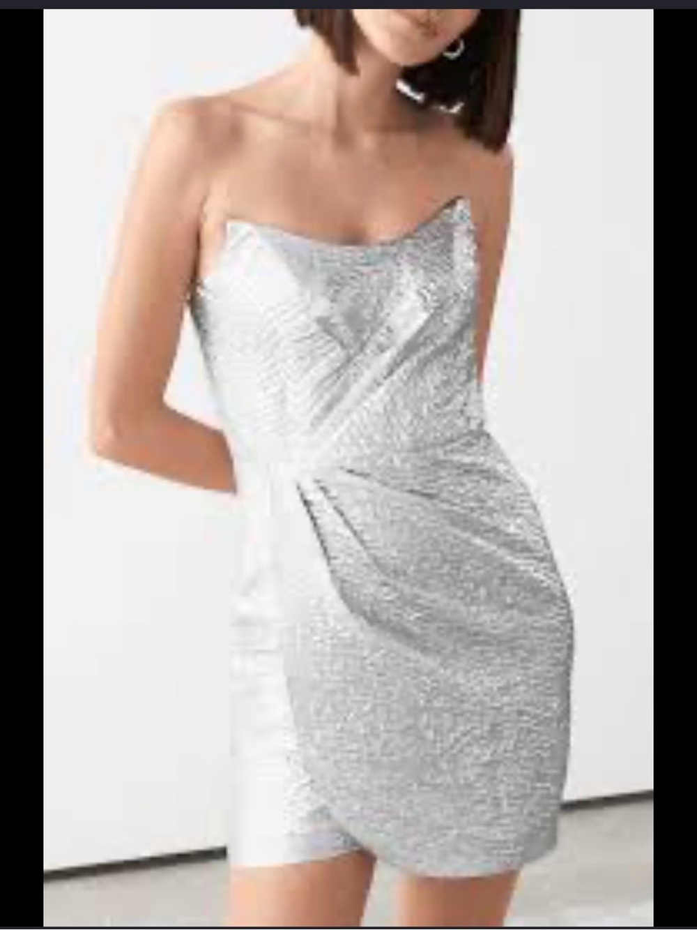 NWT & Other Stories Silver Strapless Jacquard Mini Metallic Party Dress Sz 4